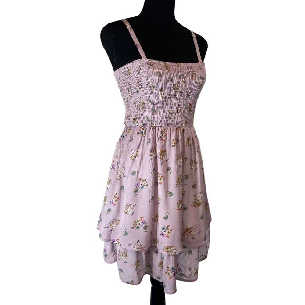 French Grey Smocked Floral Sundress NWOT